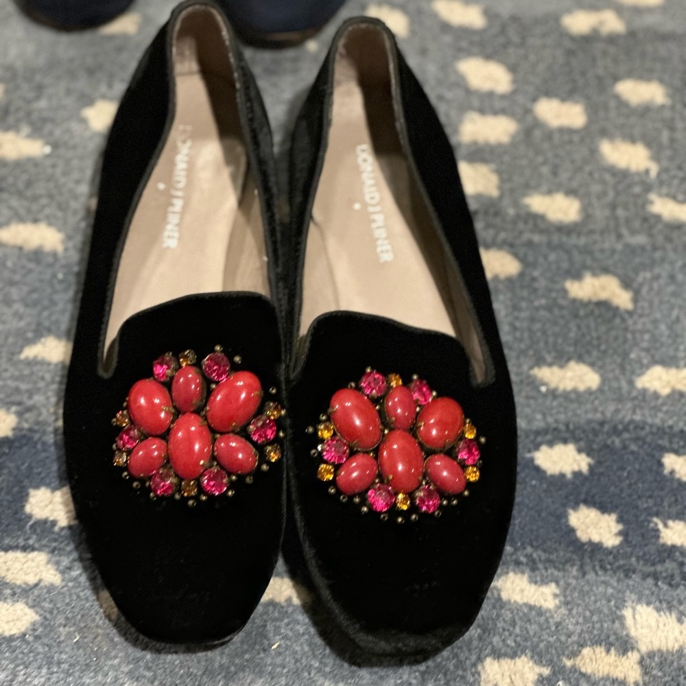 Donald J. Pliner Black Loafers with Red and Pink Accents
